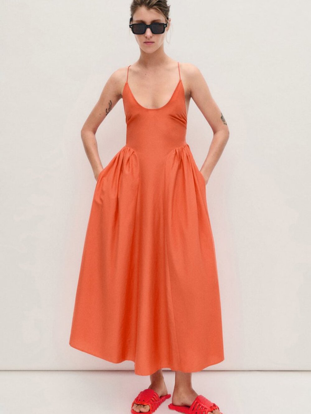 Silk Laundry Dive Dress Snapper Orange Lace Up Back S